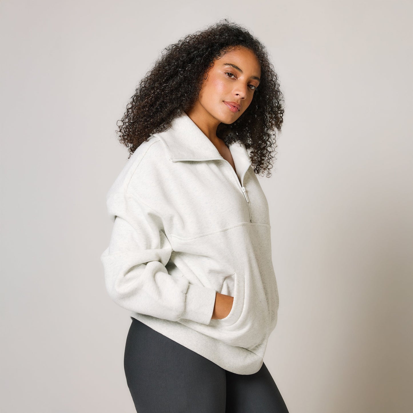 Curve Organic Oversized 1/4 Zip Sweatshirt - Light Grey Marl