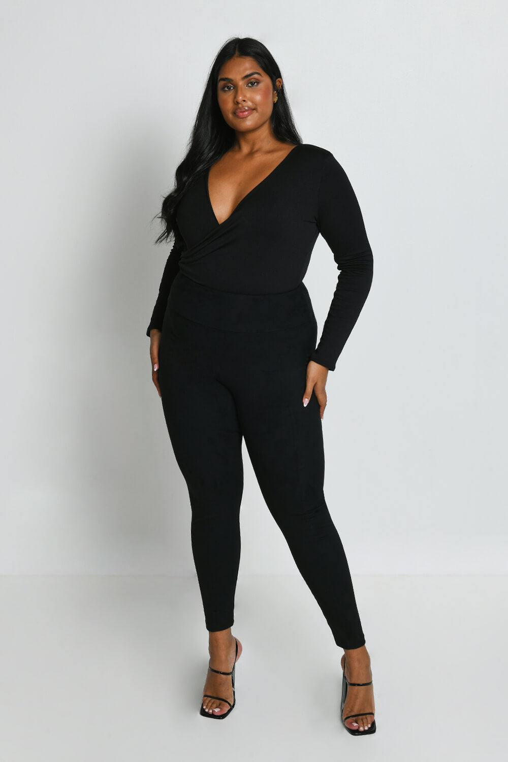Suede Look Leggings - Black