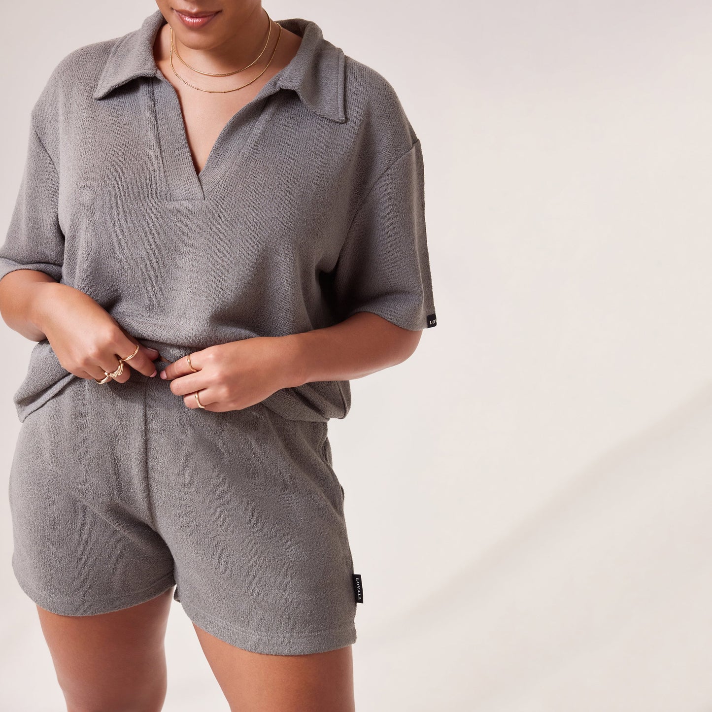 Lightweight Collared Knit Set - Slate Green