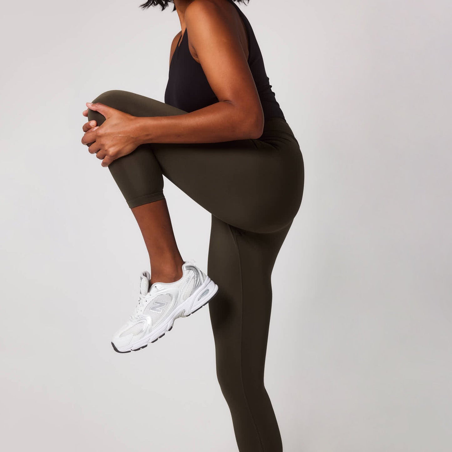 Focus Cropped High Waisted Sports Leggings - Olive Green