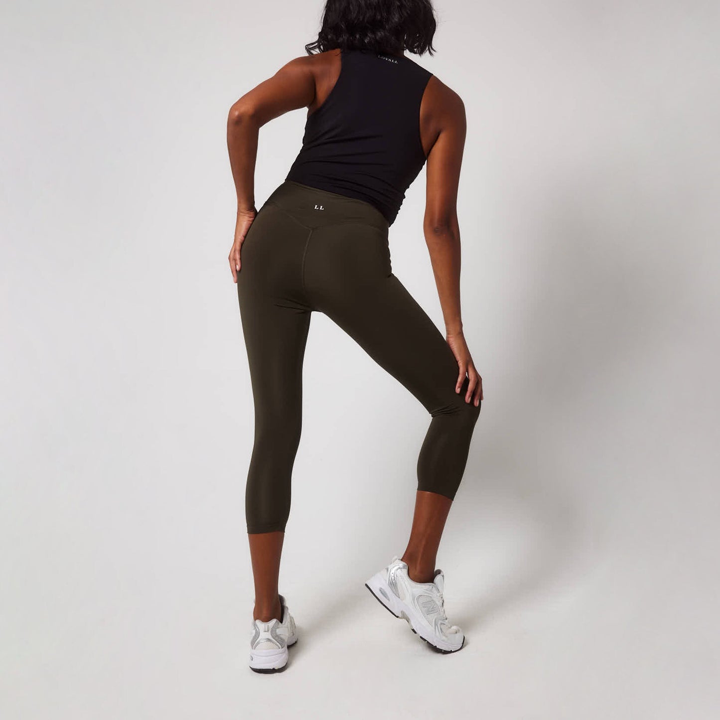 Focus Cropped High Waisted Sports Leggings - Olive Green