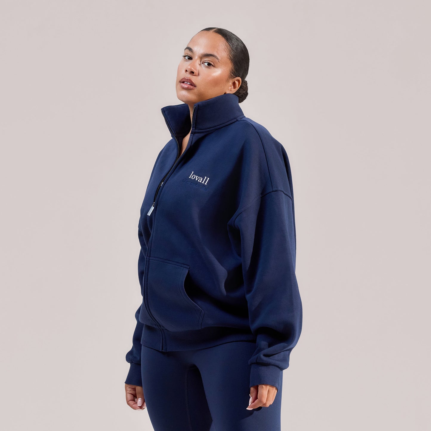 Organic Funnel Neck Zip Through - Navy