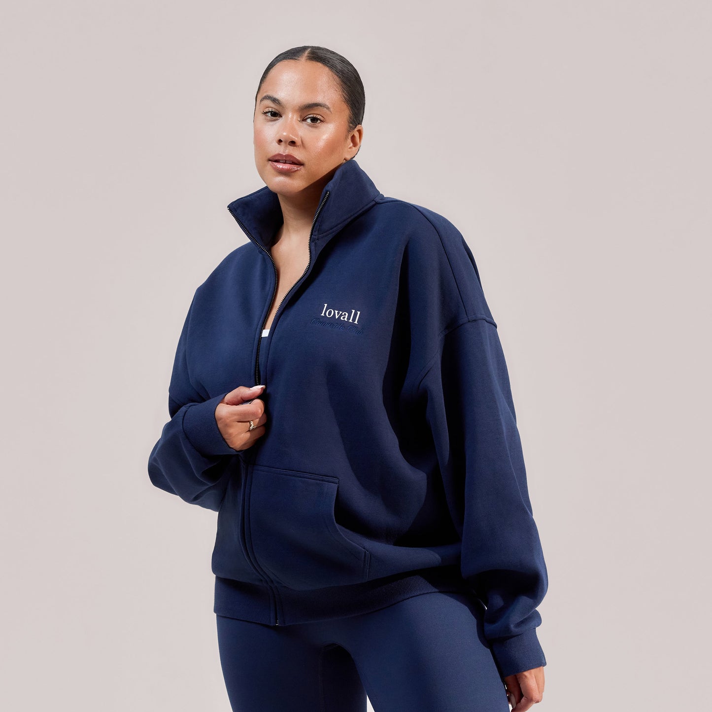 Organic Funnel Neck Zip Through - Navy