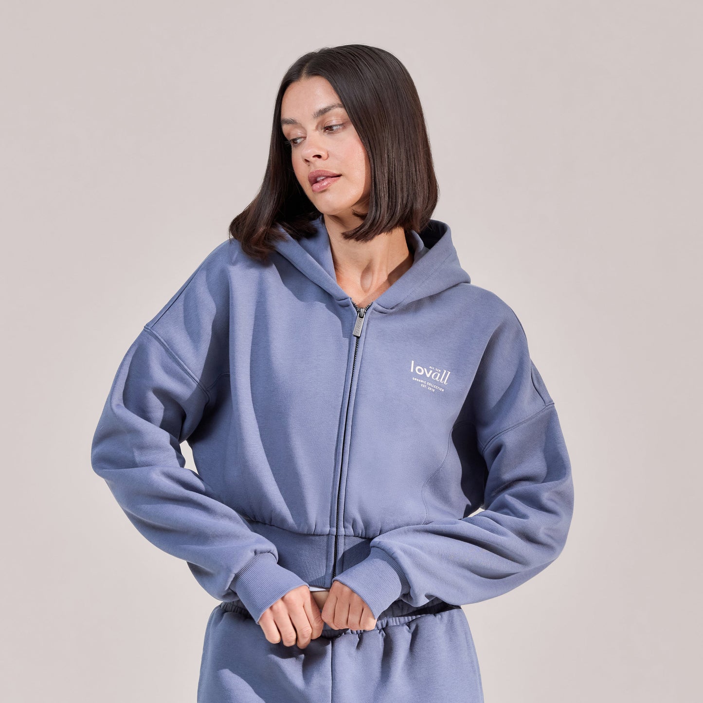 Organic Crop Zip Hoodie - Ice Blue