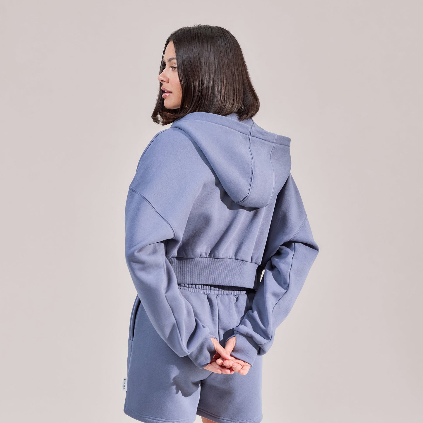 Organic Crop Zip Hoodie - Ice Blue