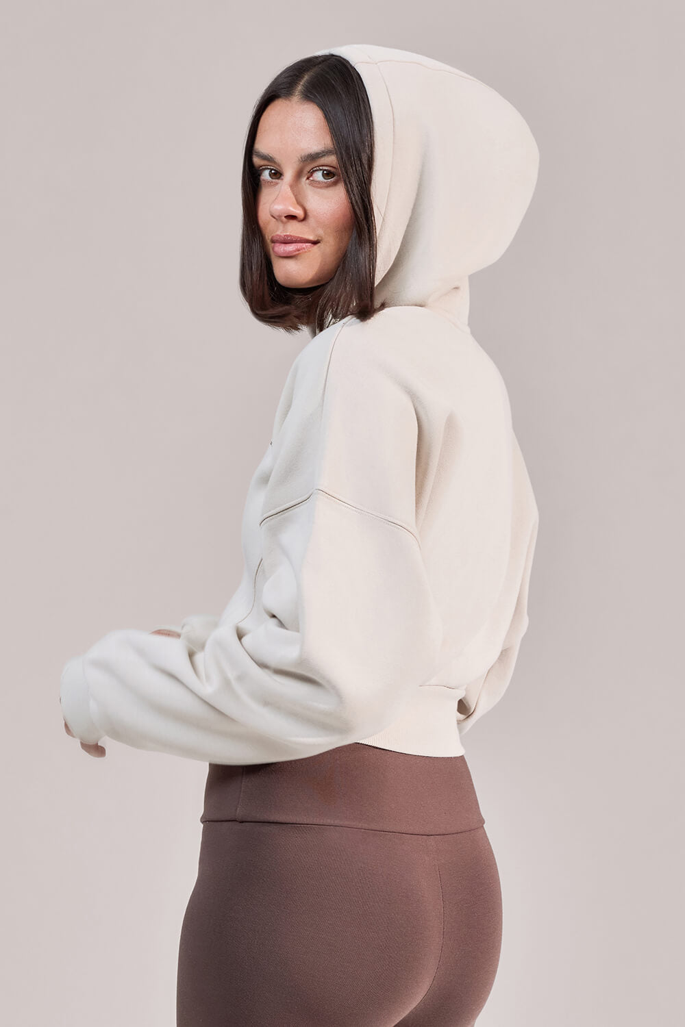 Curve Organic Crop Zip Hoodie - Ecru