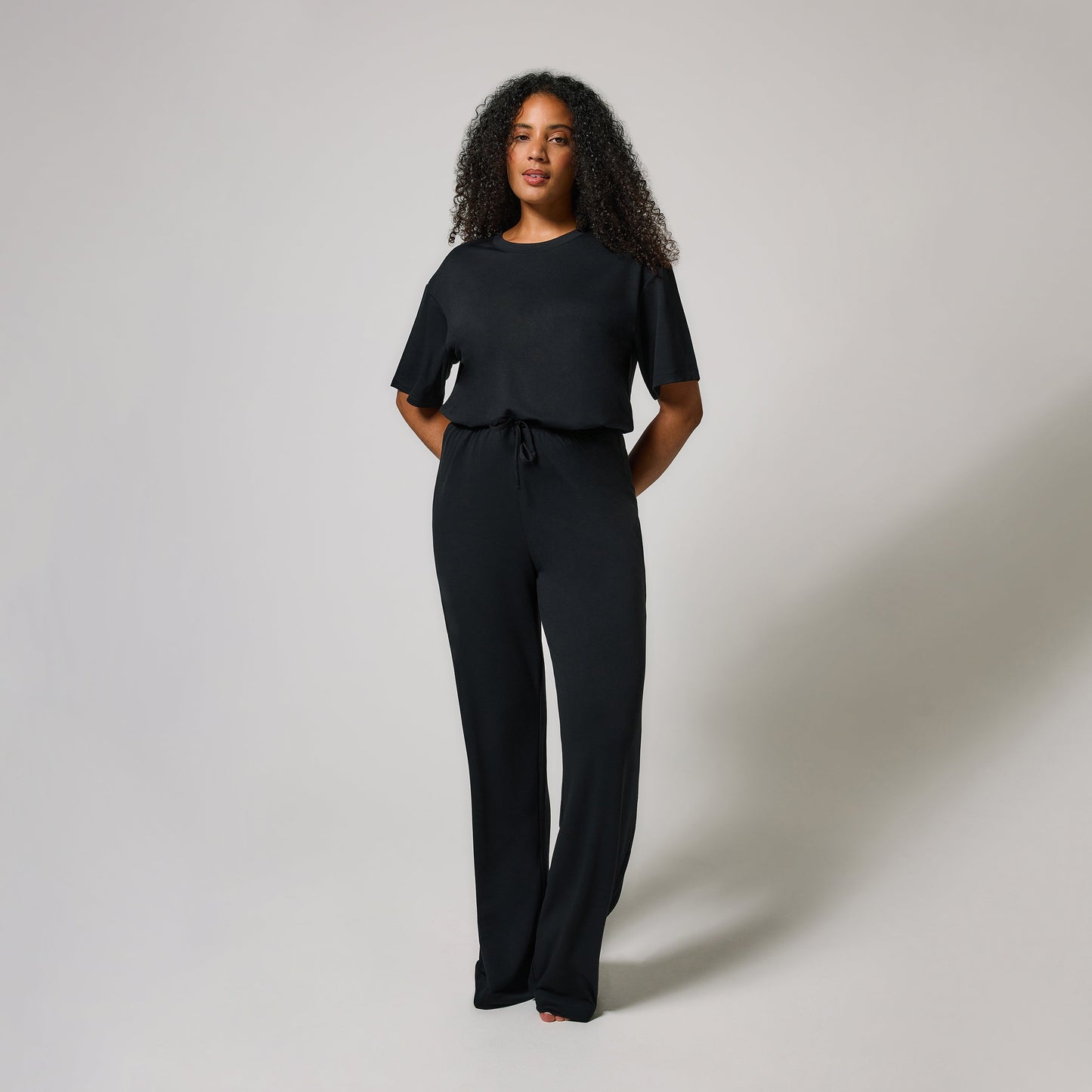 Soft Touch Wide Leg Lounge Set - Black