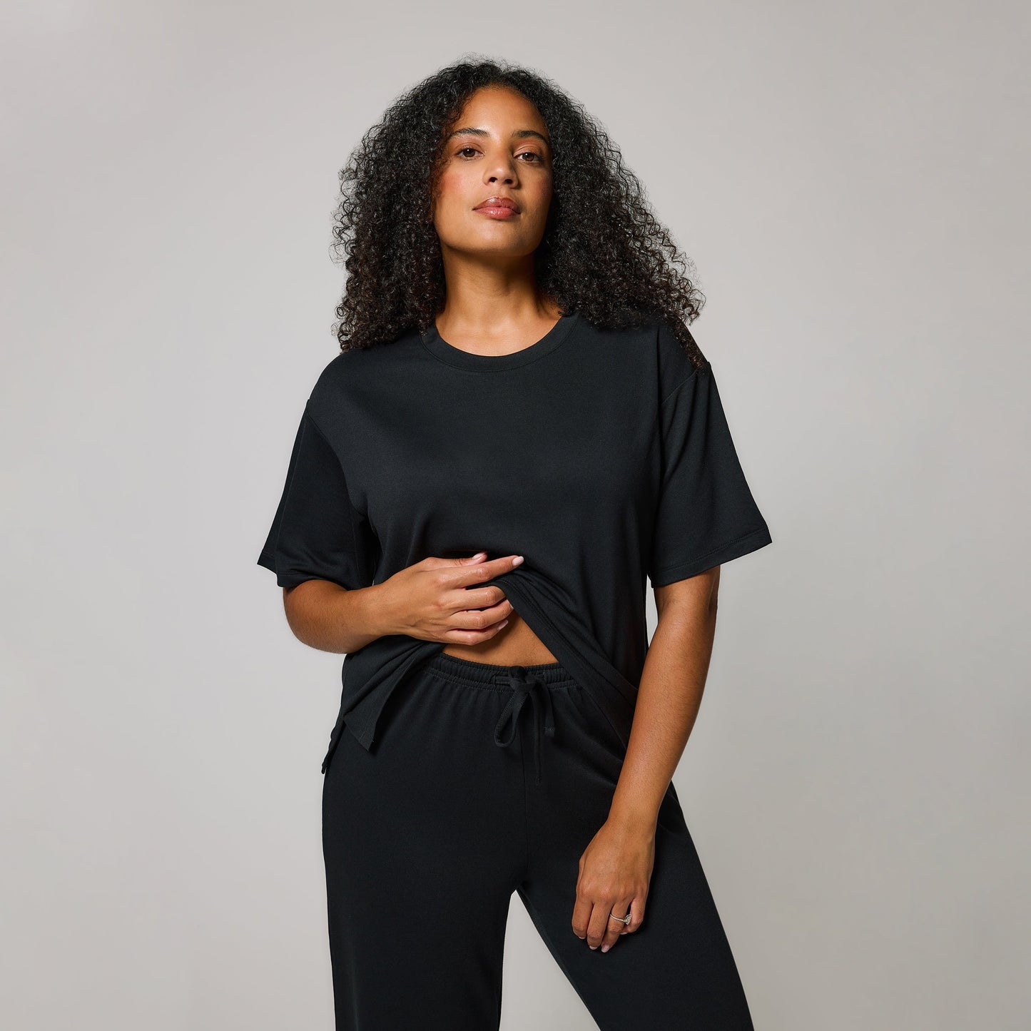 Soft Touch Wide Leg Lounge Set - Black