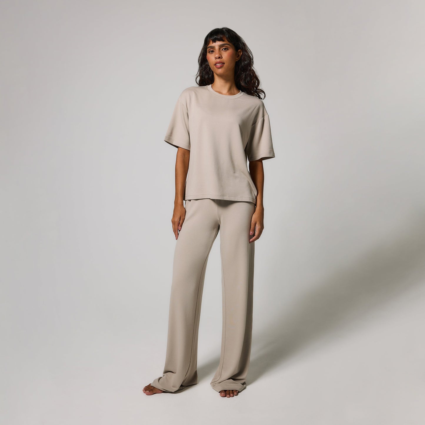 Soft Touch Wide Leg Lounge Set - Oatmeal Beige