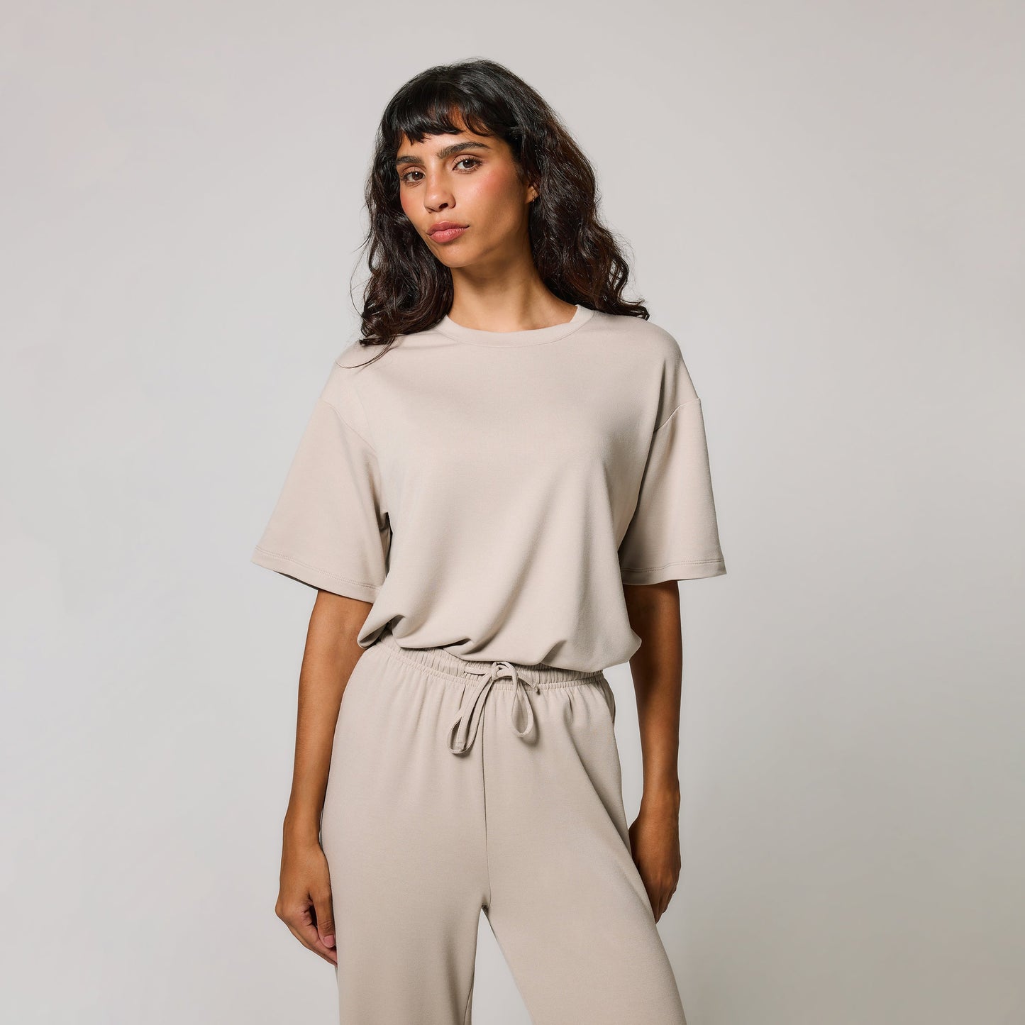 Curve Soft Touch Wide Leg Lounge Set - Oatmeal Beige