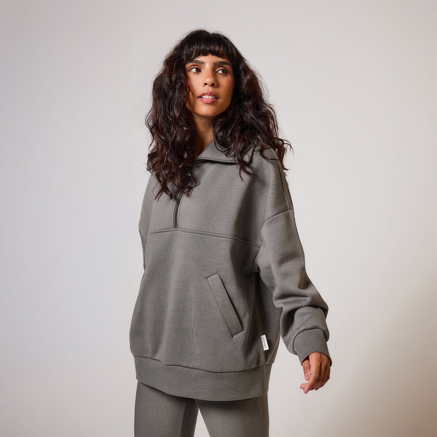 Curve Organic Oversized 1/4 Zip Sweatshirt - Slate Green