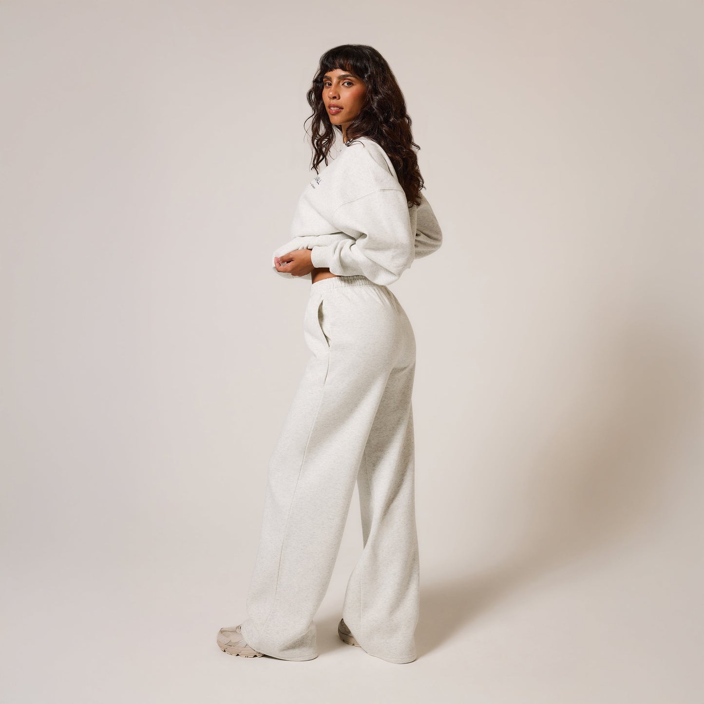 Organic Wide Leg Jogger - Light Grey Marl