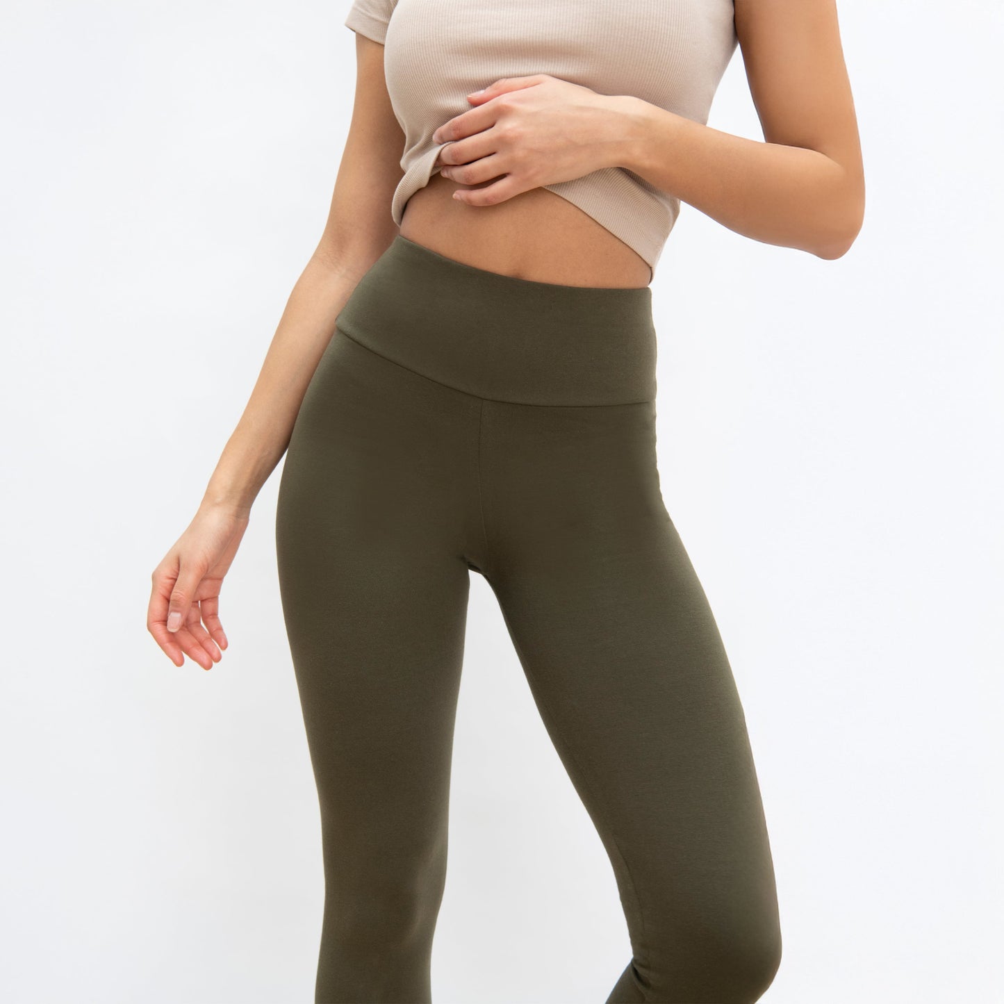Everyday High Waisted Leggings - Khaki Green