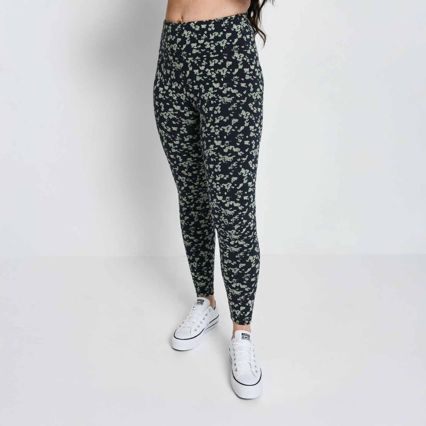 Everyday High Waisted Leggings - Navy/Green Floral