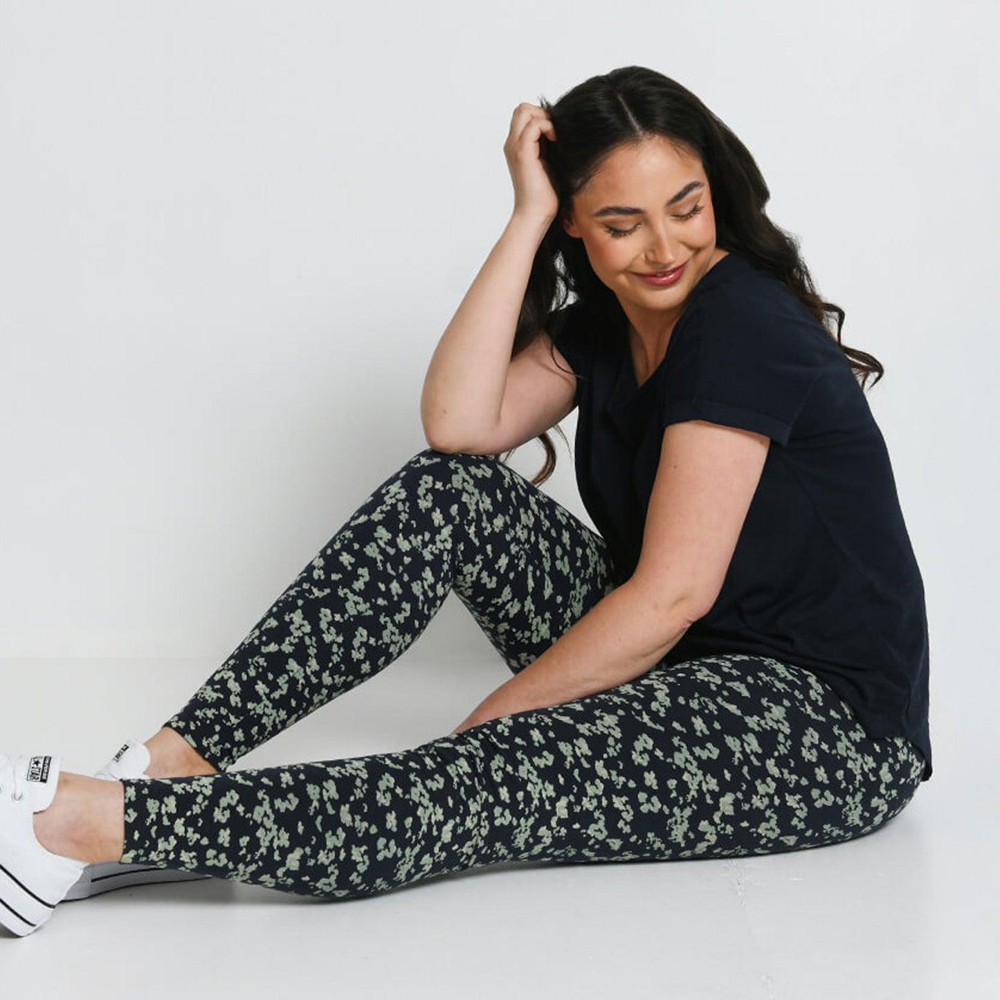 Everyday High Waisted Leggings - Navy/Green Floral