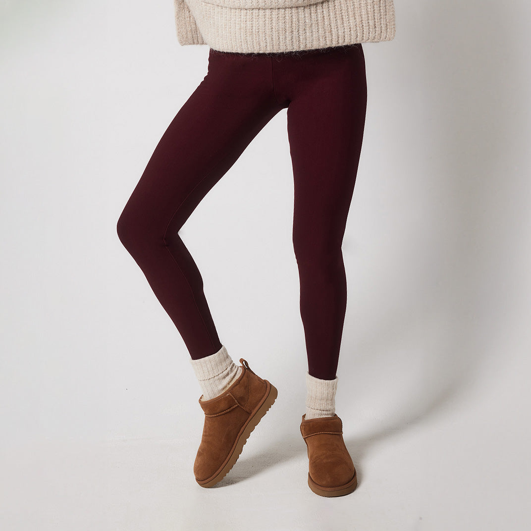 Winter Everyday High Waisted Leggings - Burgundy