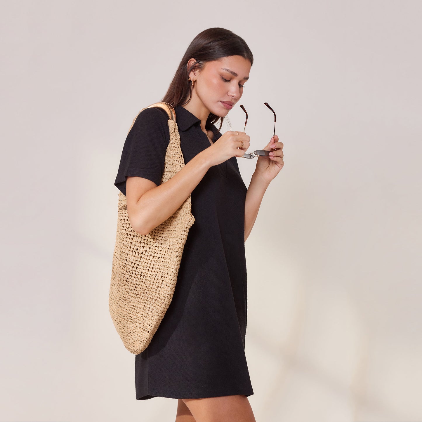 Lightweight Collared Knit Dress - Black