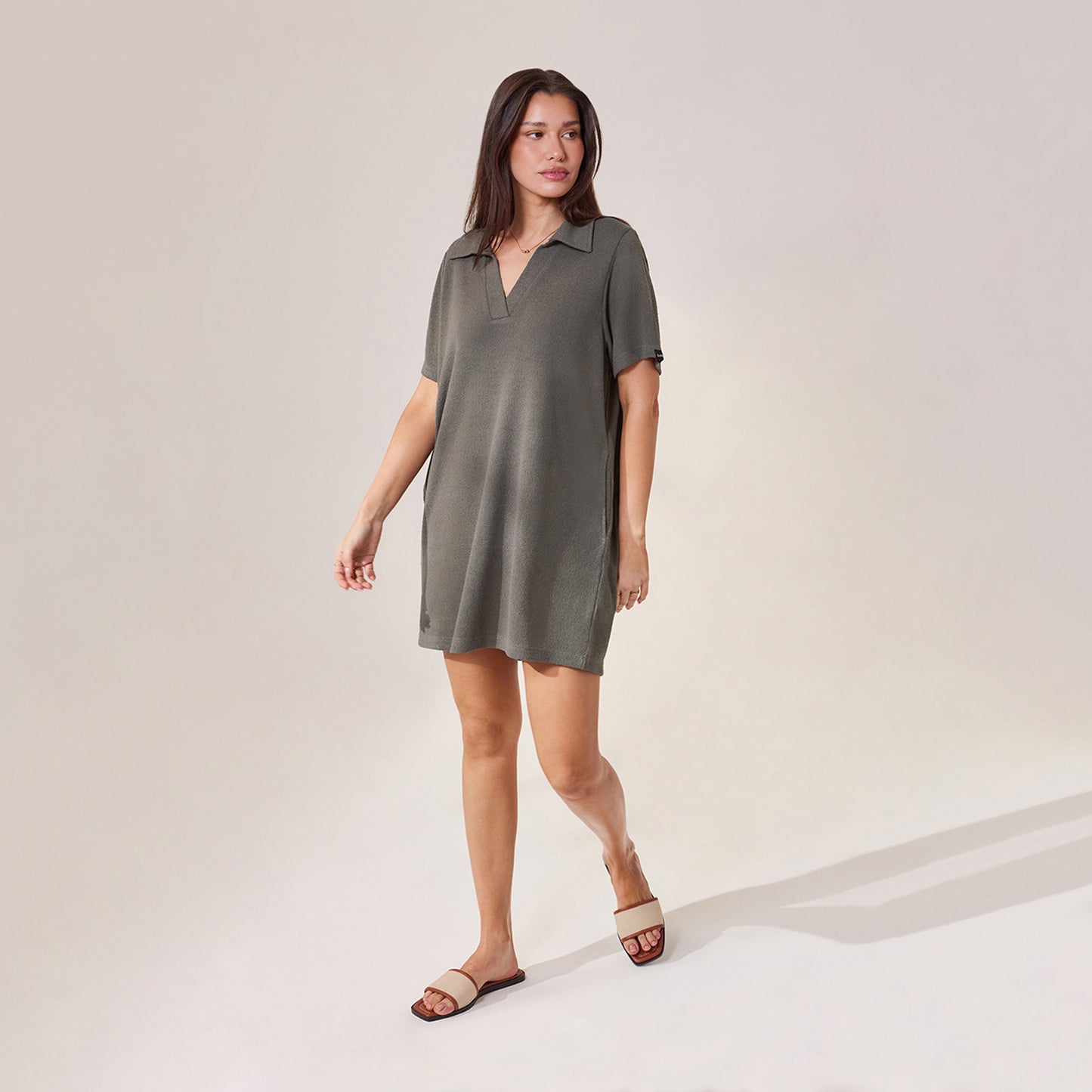 Lightweight Collared Knit Dress - Slate Green
