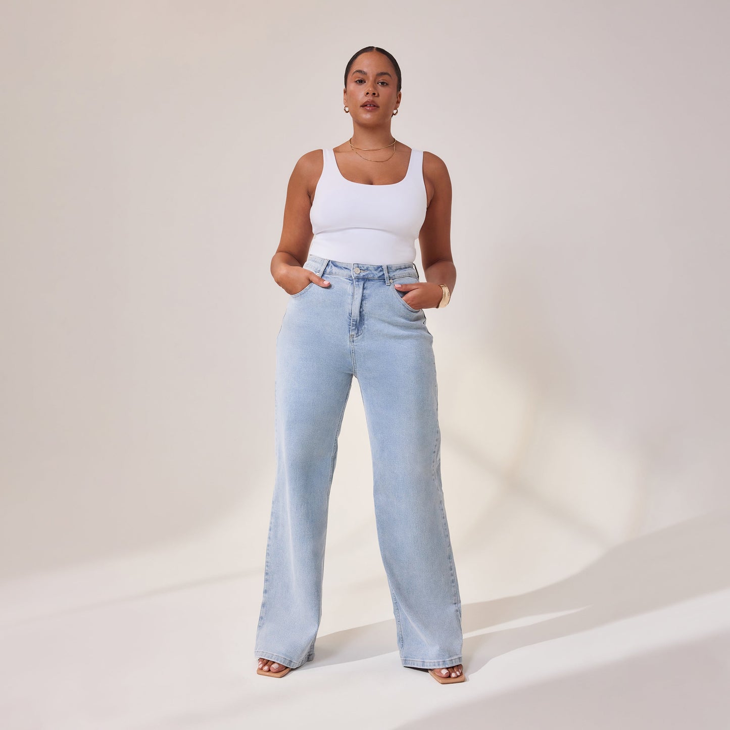 Curve Wide Leg Jeans - Light Bleach