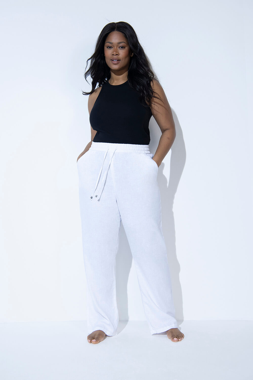 Curve Linen Trousers - White