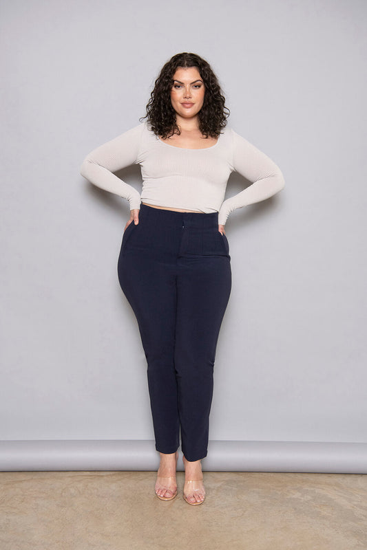 Curve Cigarette Trousers - Navy