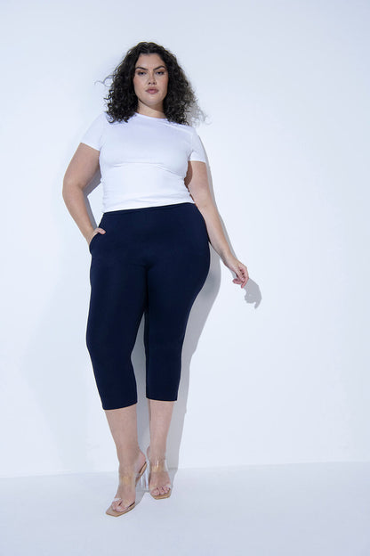 Crop Stretch Trouser - Navy