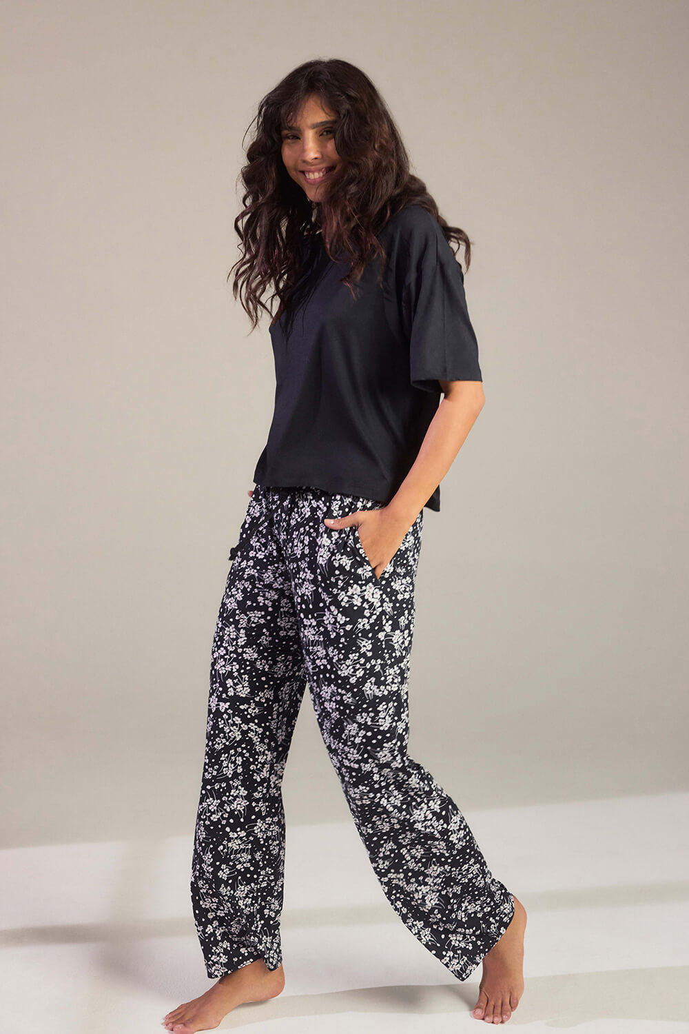 Soft Touch Pyjama Set - Black Floral