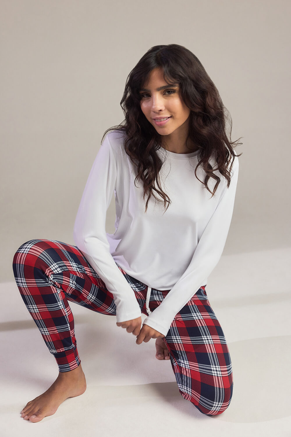 Curve Soft Touch Pyjama Set - Navy & Red Check