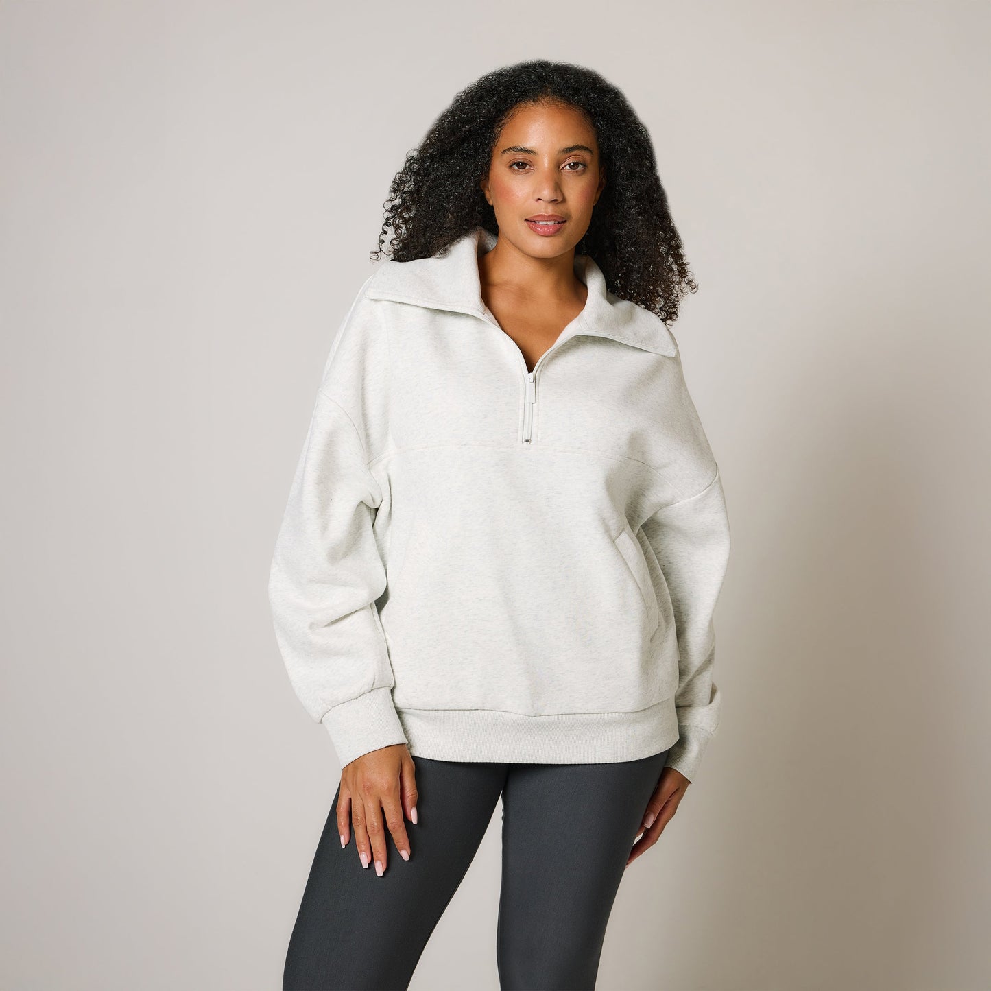 Curve Organic Oversized 1/4 Zip Sweatshirt - Light Grey Marl