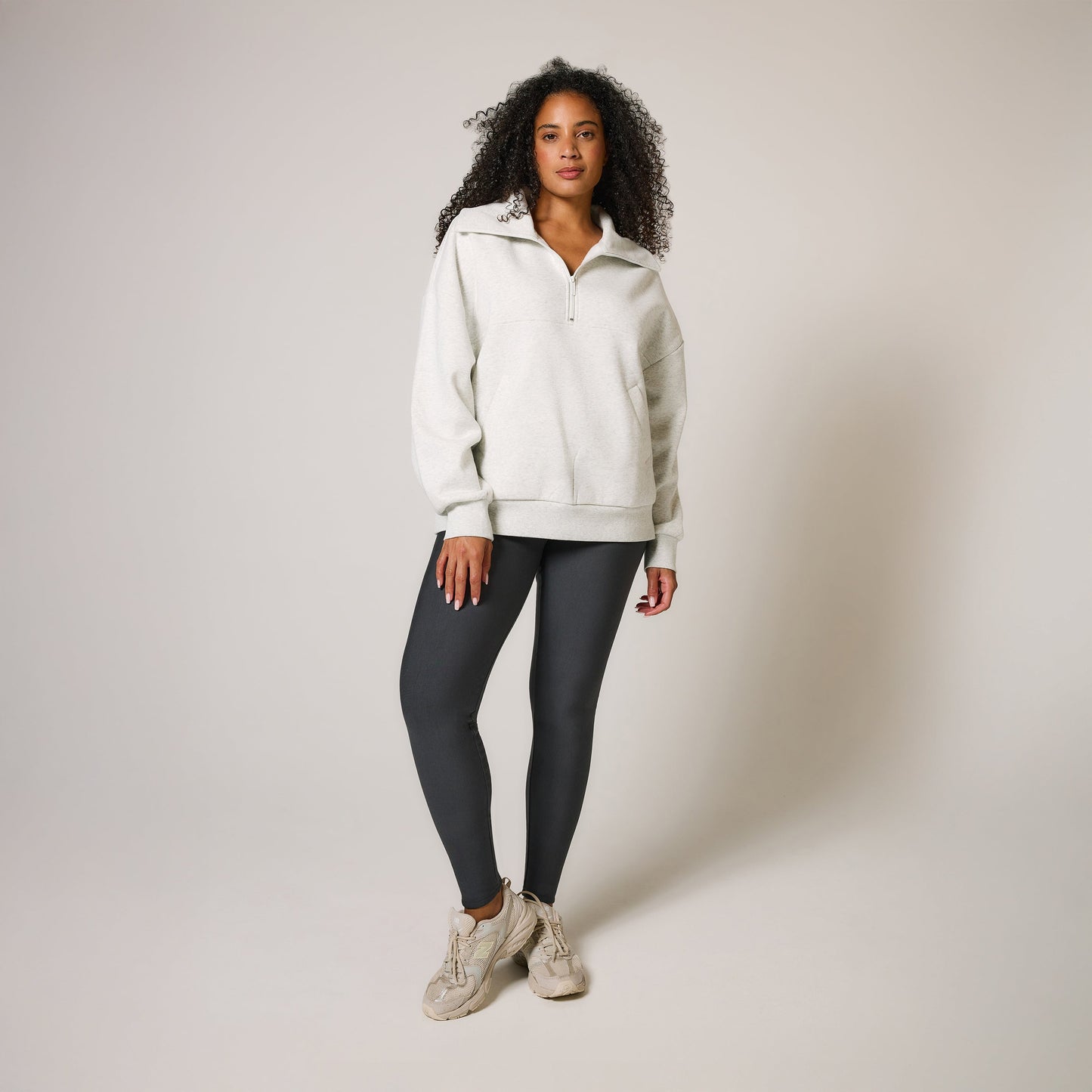 Curve Organic Oversized 1/4 Zip Sweatshirt - Light Grey Marl
