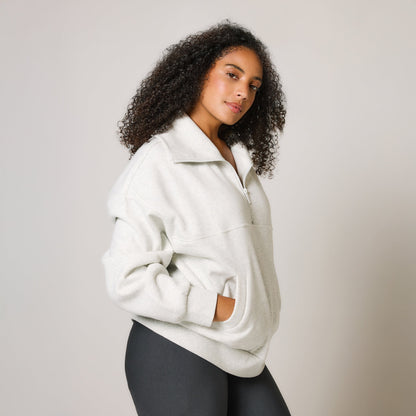 Organic Oversized 1/4 Zip Sweatshirt - Light Grey Marl