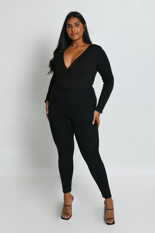 Curve Suede Look Leggings - Black