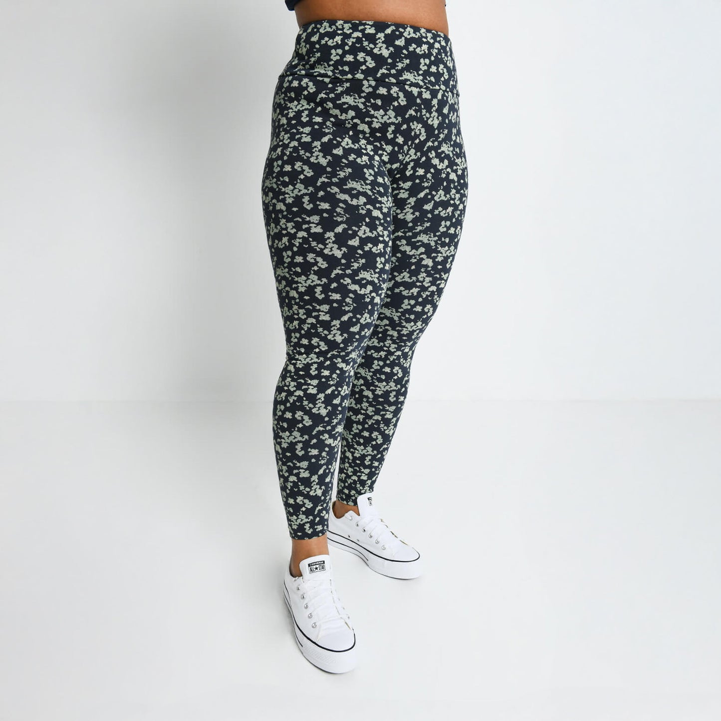 Curve Everyday High Waisted Leggings - Navy/Green Floral