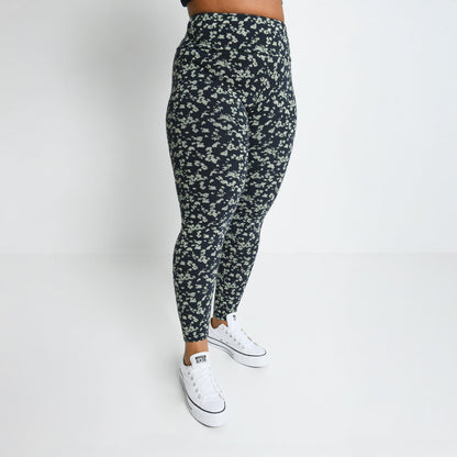Curve Everyday High Waisted Leggings - Navy/Green Floral