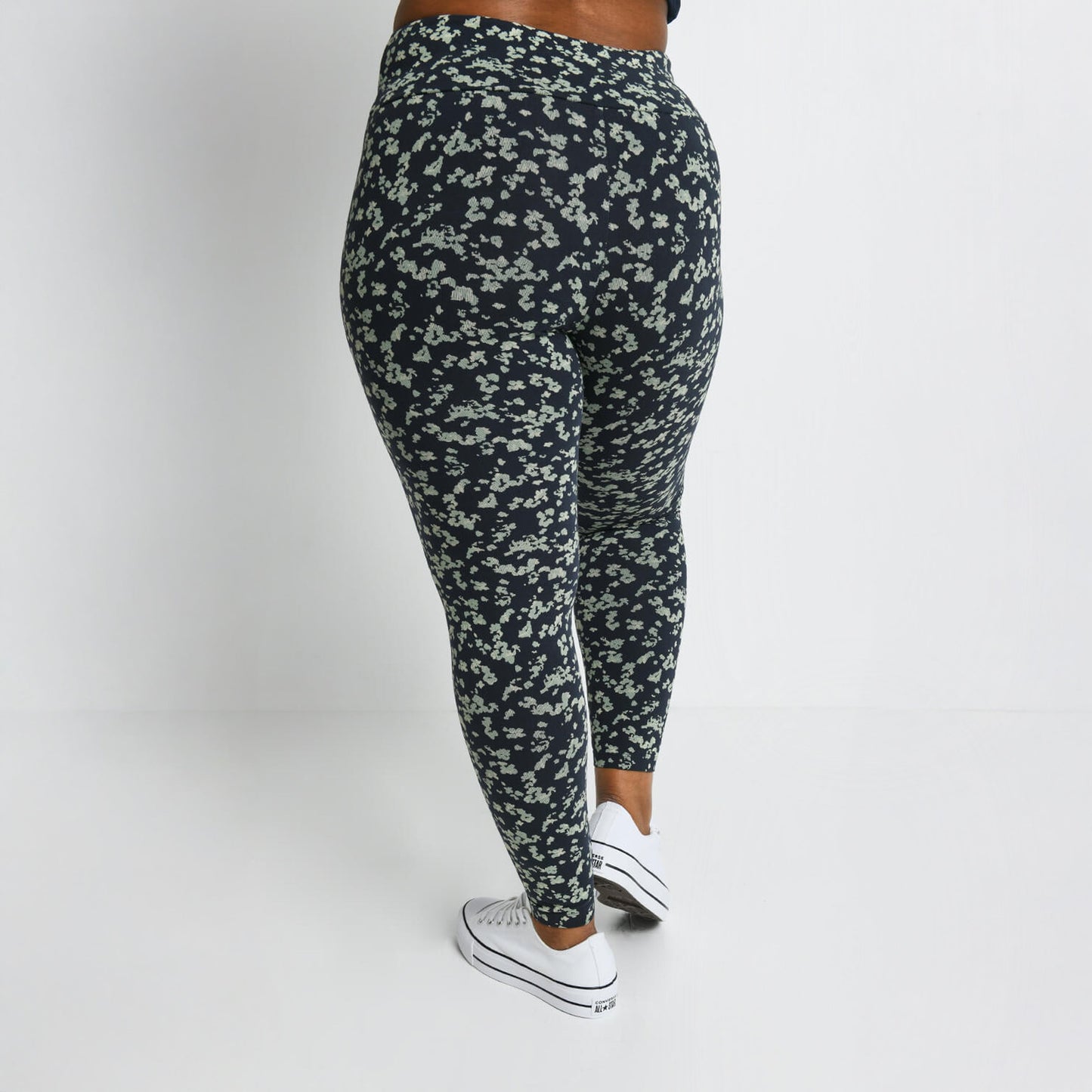 Curve Everyday High Waisted Leggings - Navy/Green Floral