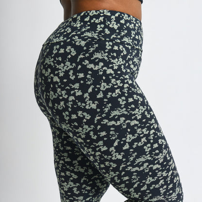 Curve Everyday High Waisted Leggings - Navy/Green Floral