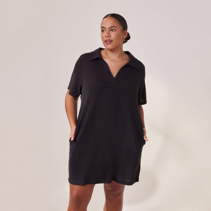 Curve Lightweight Collared Knit Dress - Black