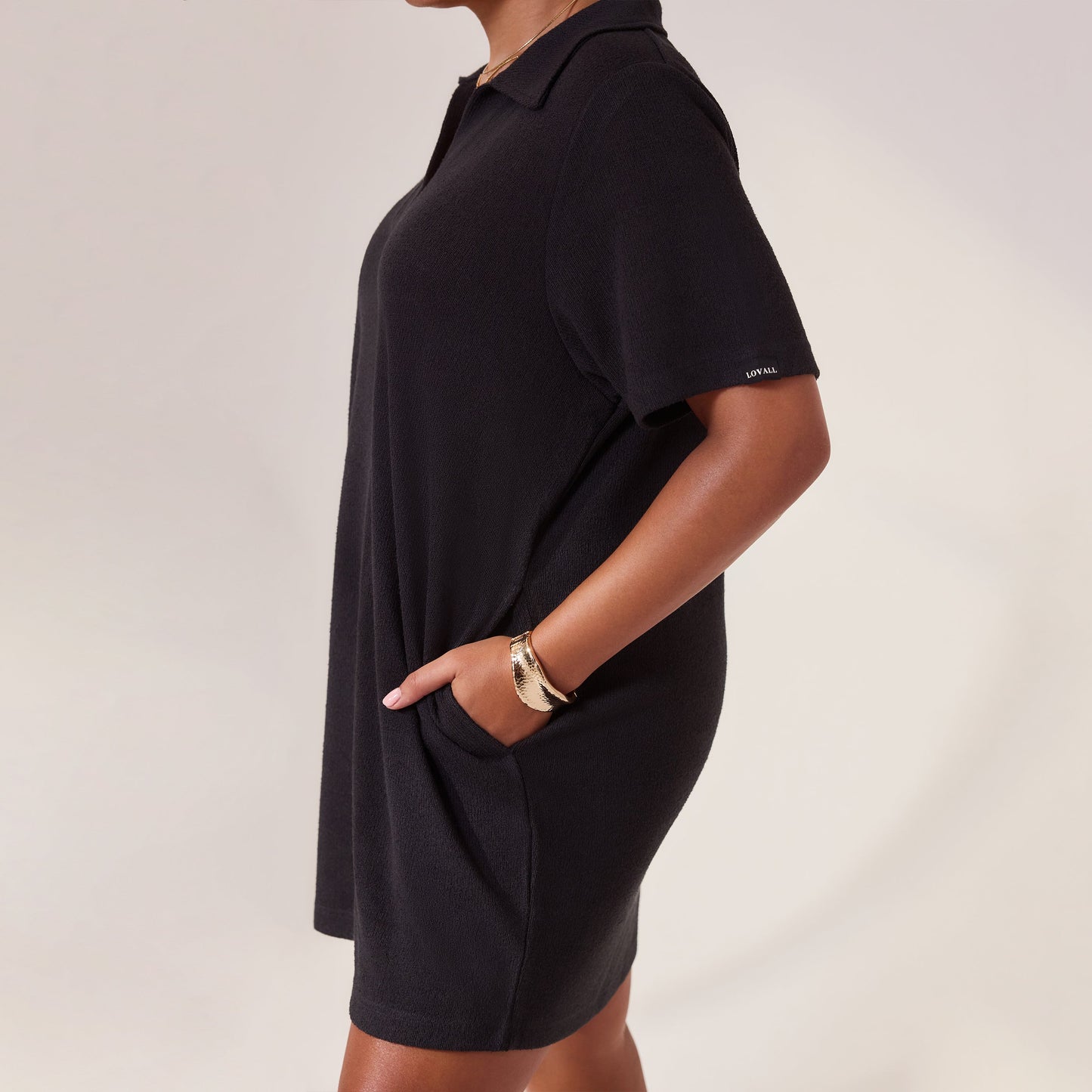 Curve Lightweight Collared Knit Dress - Black
