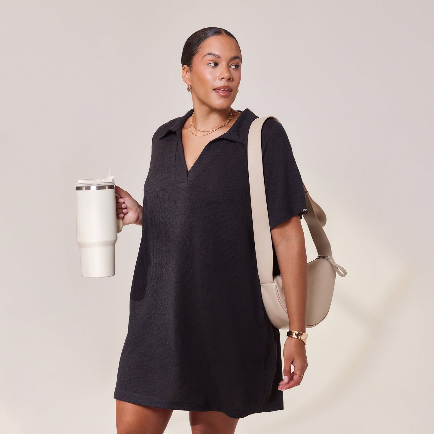 Curve Lightweight Collared Knit Dress - Black