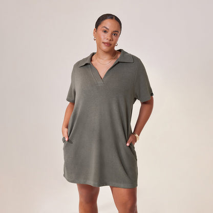 Curve Lightweight Collared Knit Dress - Slate Green