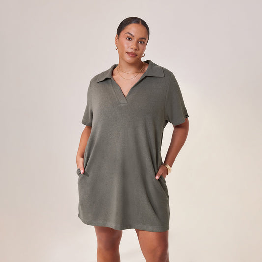 Curve Lightweight Collared Knit Dress - Slate Green