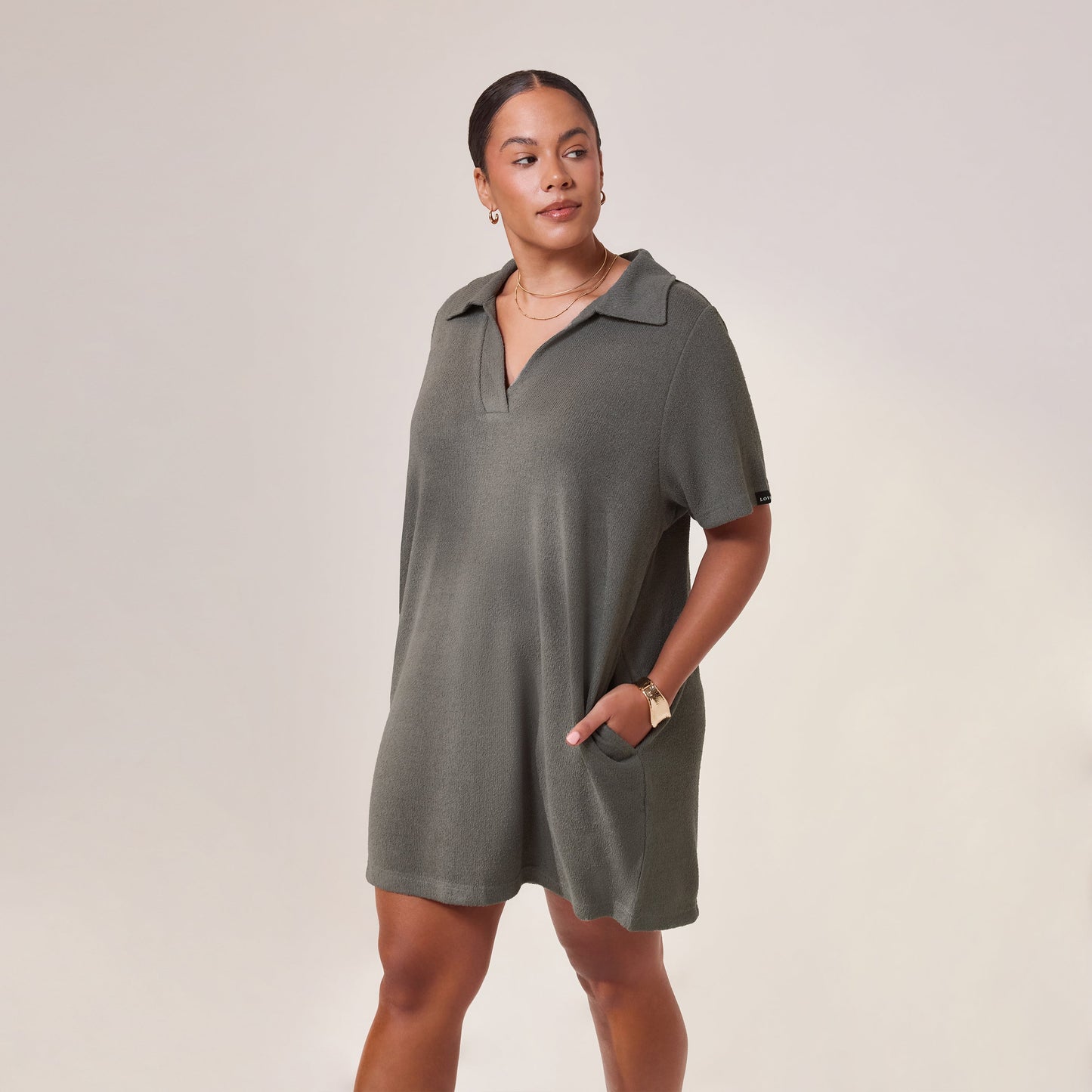 Curve Lightweight Collared Knit Dress - Slate Green