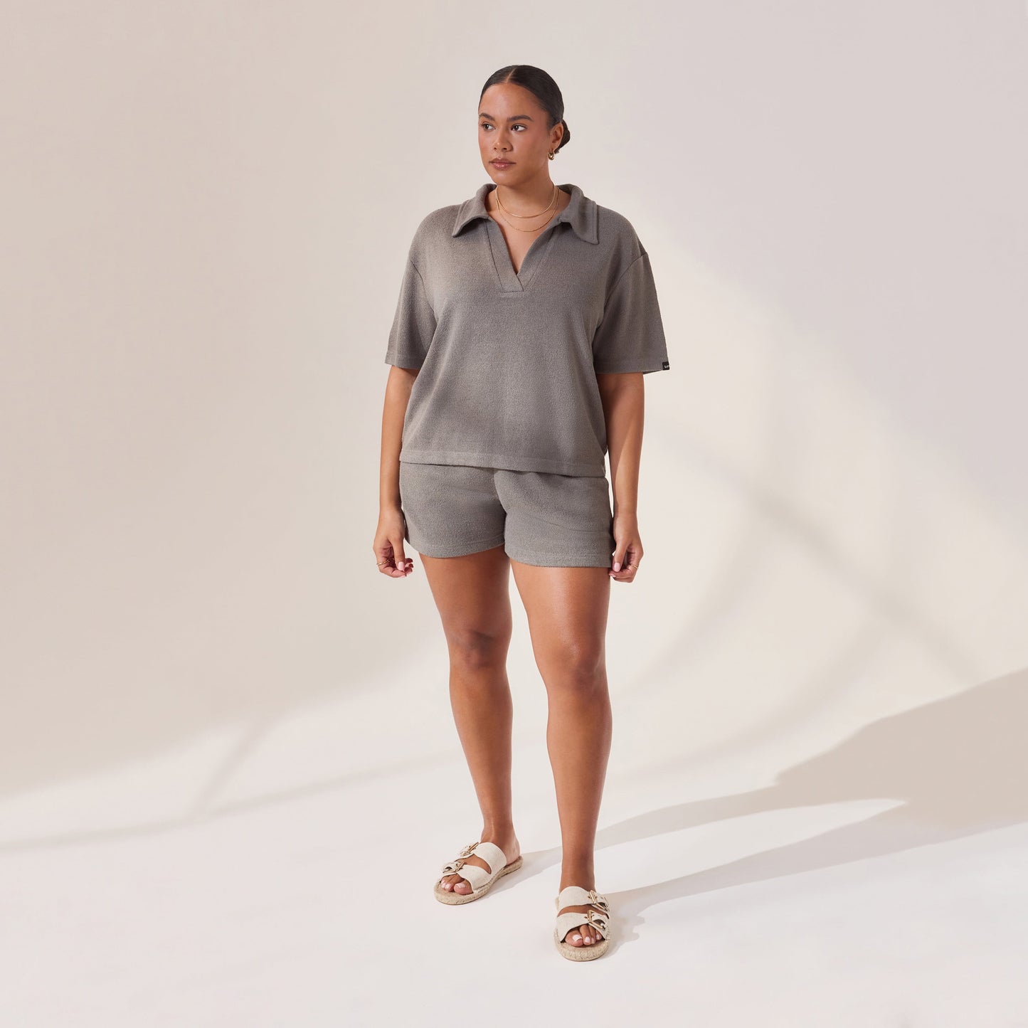 Curve Lightweight Collared Knit Set - Slate Green