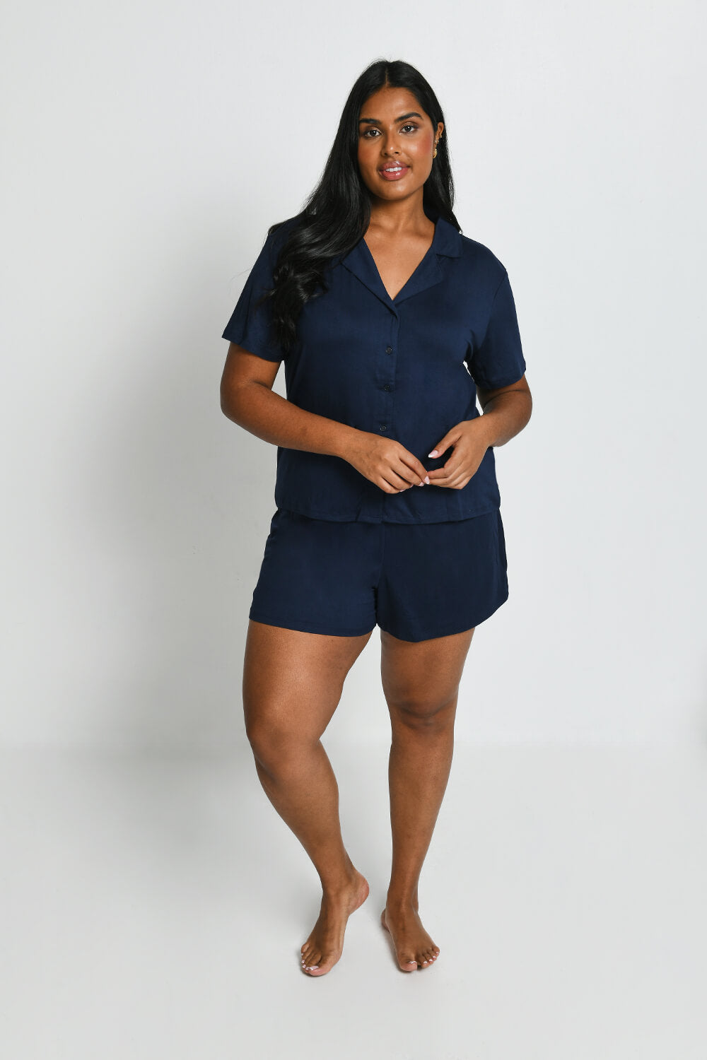 Soft Touch Button Up Short Pyjama Set - Navy