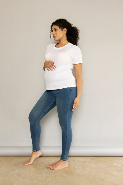 Ankle Grazer Maternity Jeggings - Mid Blue