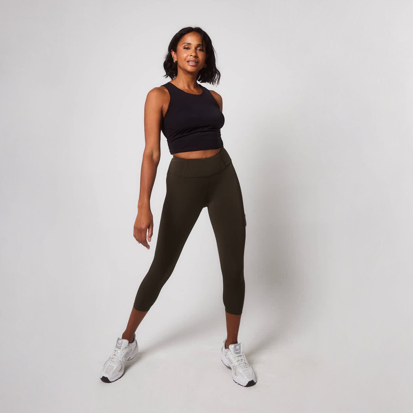 Focus Cropped High Waisted Sports Leggings - Olive Green