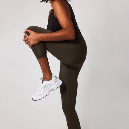 Focus Cropped High Waisted Sports Leggings - Olive Green