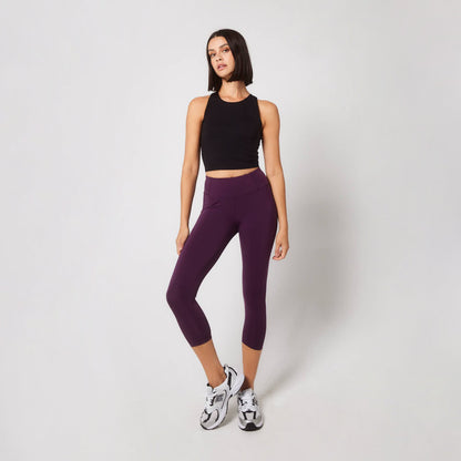 Focus Cropped High Waisted Sports Leggings - Mulberry Plum