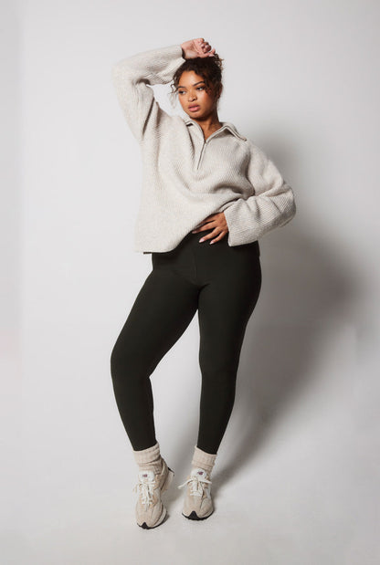 Winter Everyday High Waisted Leggings - Deep Olive