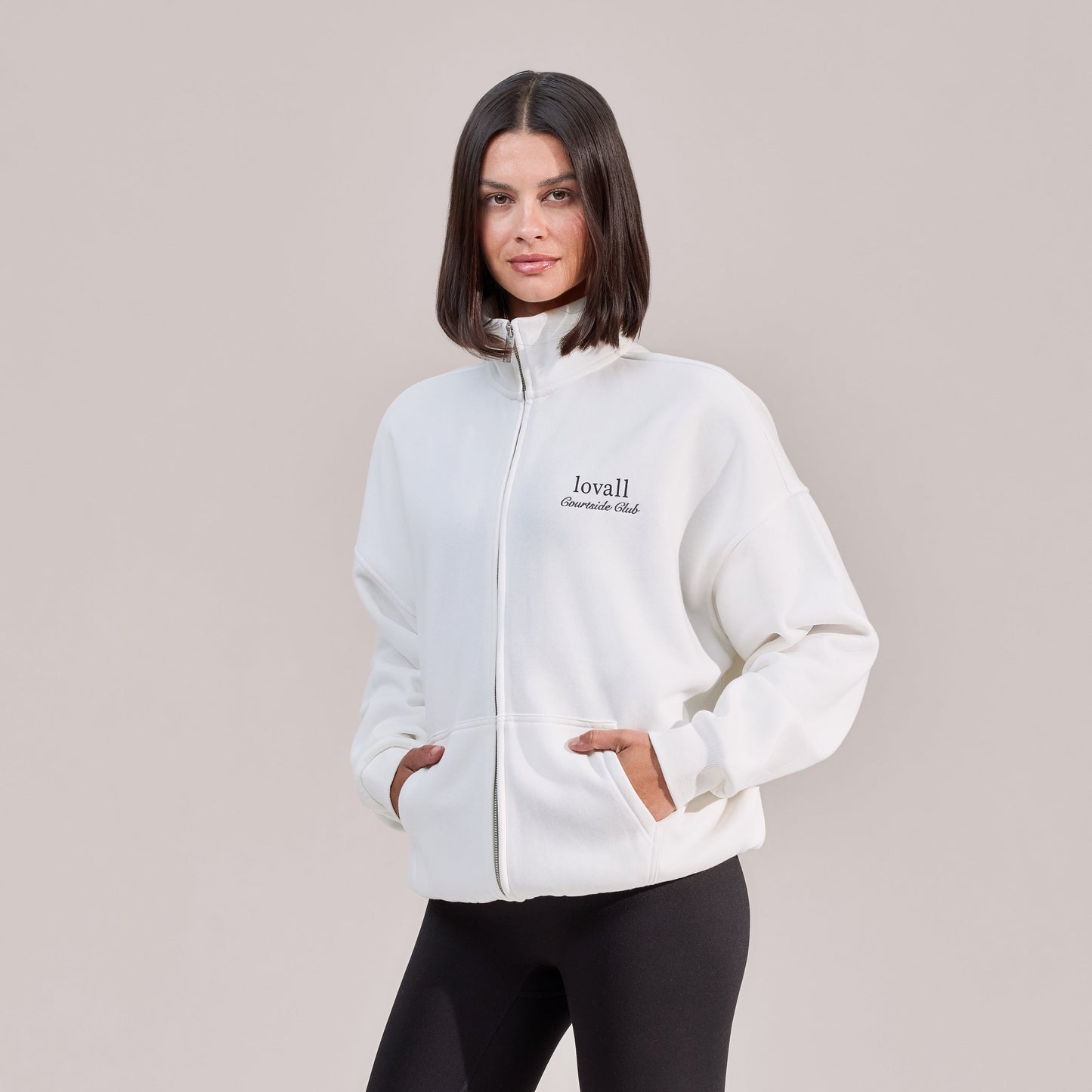 Organic Funnel Neck Zip Through - Off White
